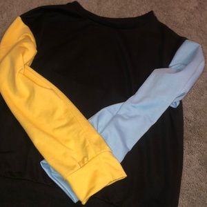 Black Sweatshirt With Blue & Yellow Sleeves